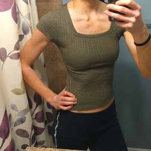 Olive green square neck shirt